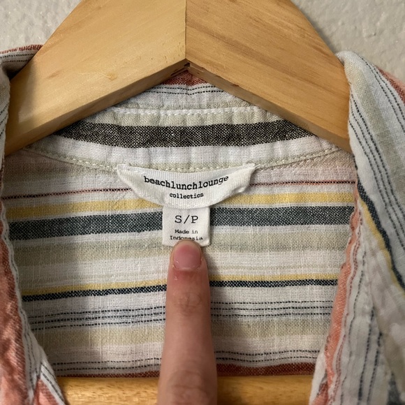 BeachLunchLounge Linen Button Down Stripe Short Sleeve Top Women’s Medium - Picture 3 of 4